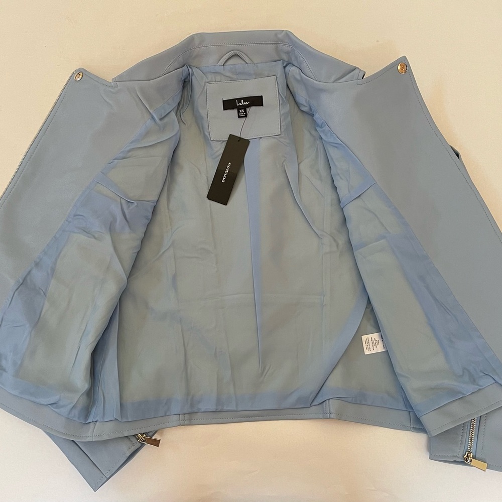 NWT Lulus Out for the Night Blue Vegan Leather Moto Jacket - Picture 4 of 6